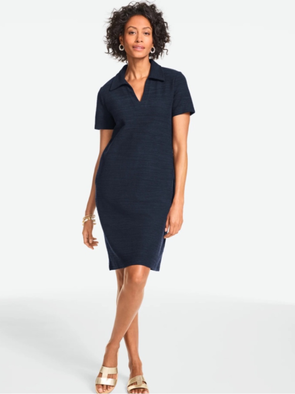 Talbots Dress PL Petite Large Navy Blue Geo Stretch Washable NEW Classic Timeles